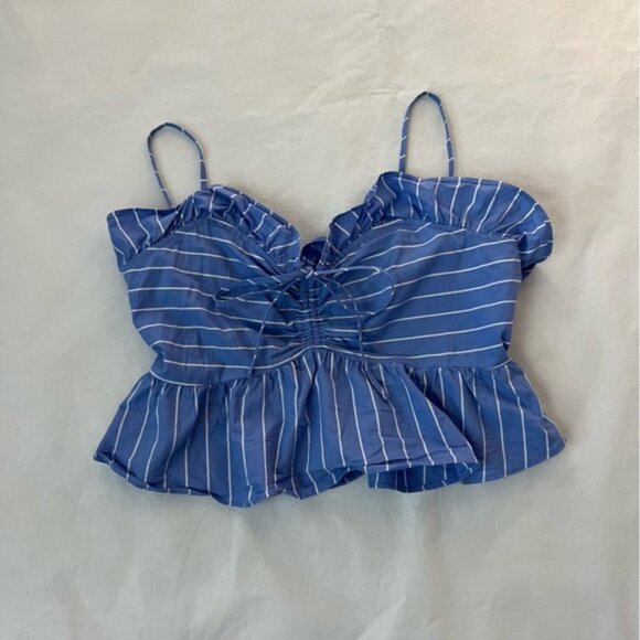 Express Halter Peplum Crop Blouse Blue & White Size S - Picture 1 of 8